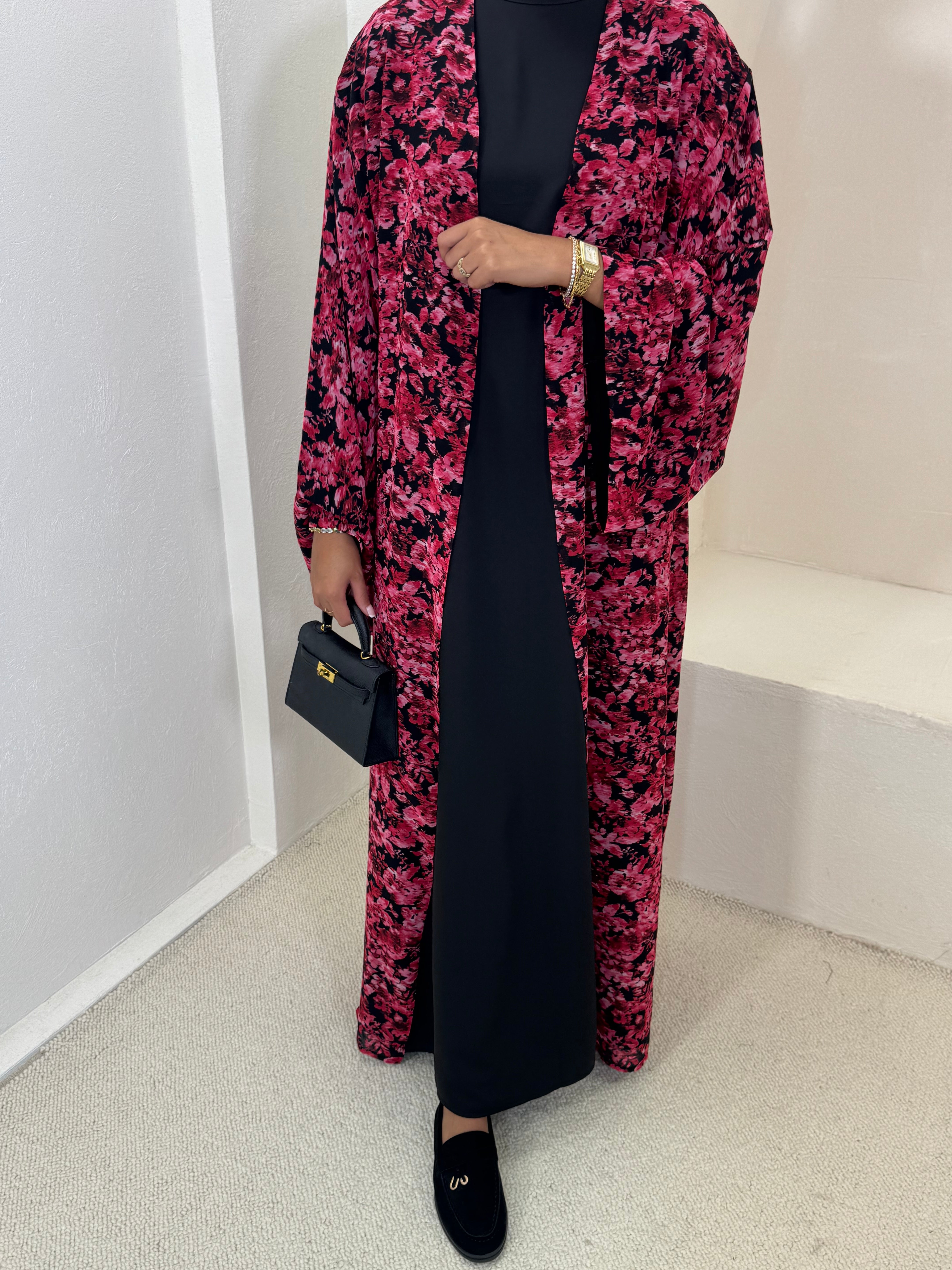 KIMONO BLOSSOM — Floral fuchsia/noir