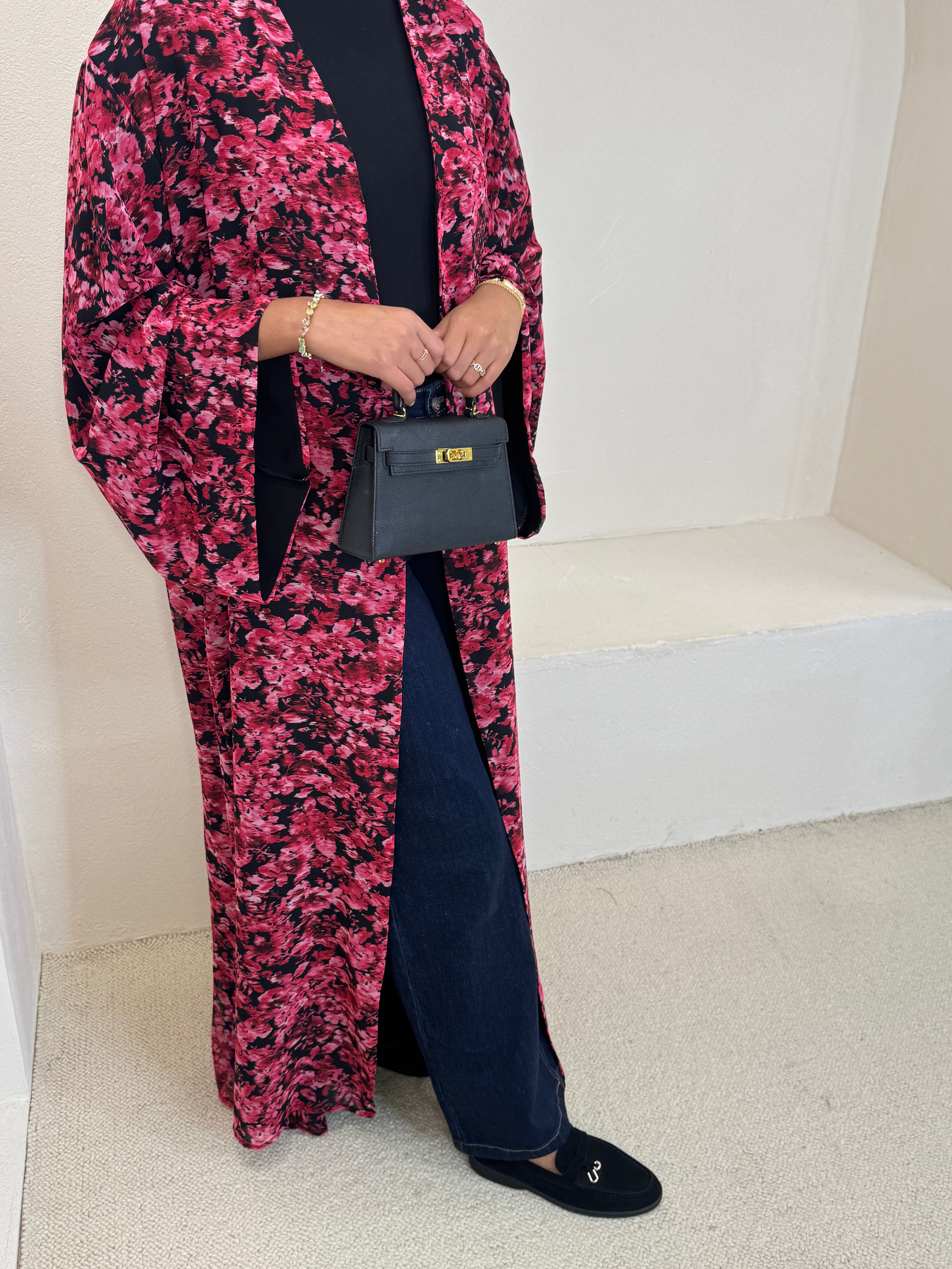 KIMONO BLOSSOM — Floral fuchsia/noir