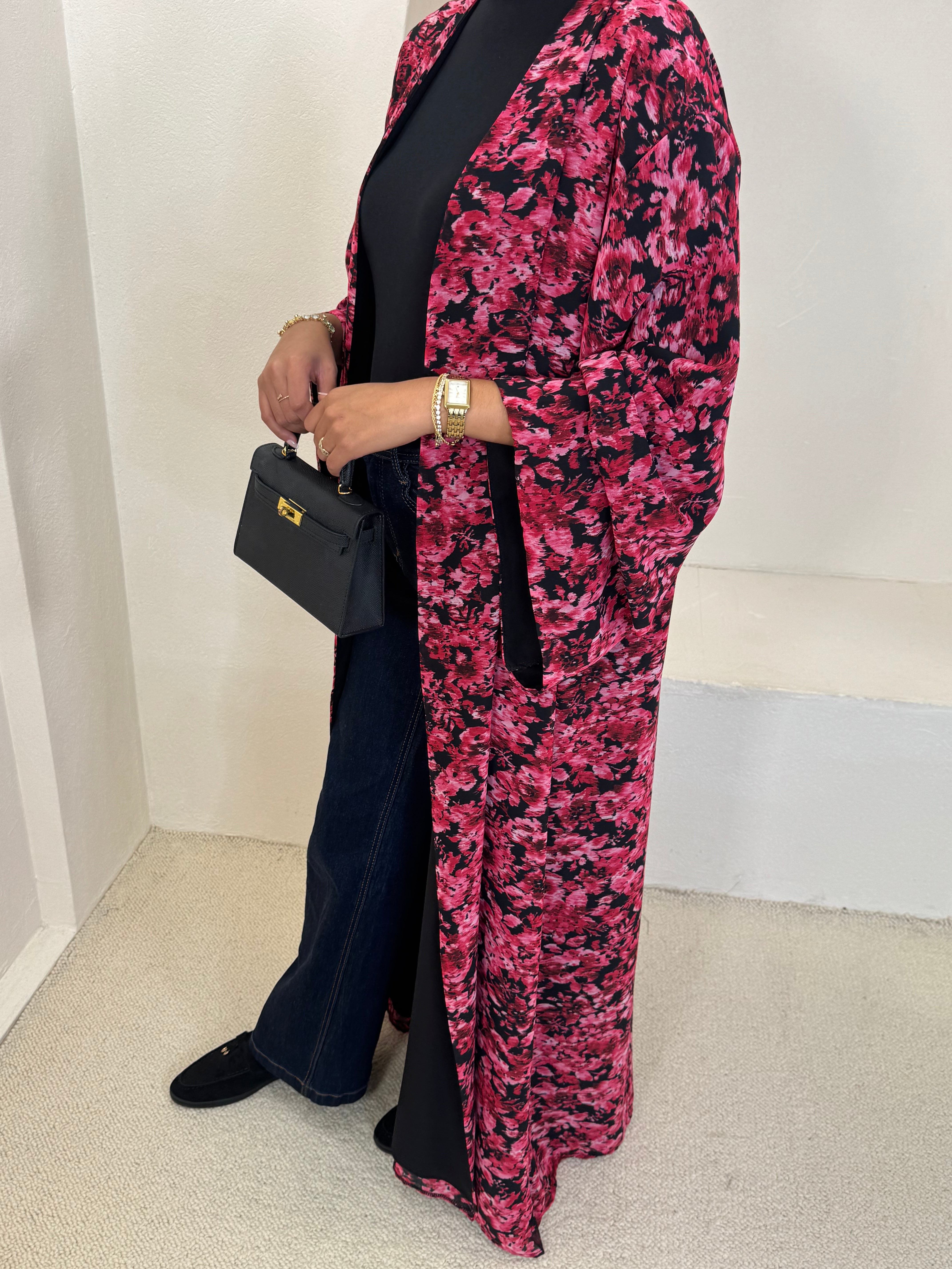 KIMONO BLOSSOM — Floral fuchsia/noir