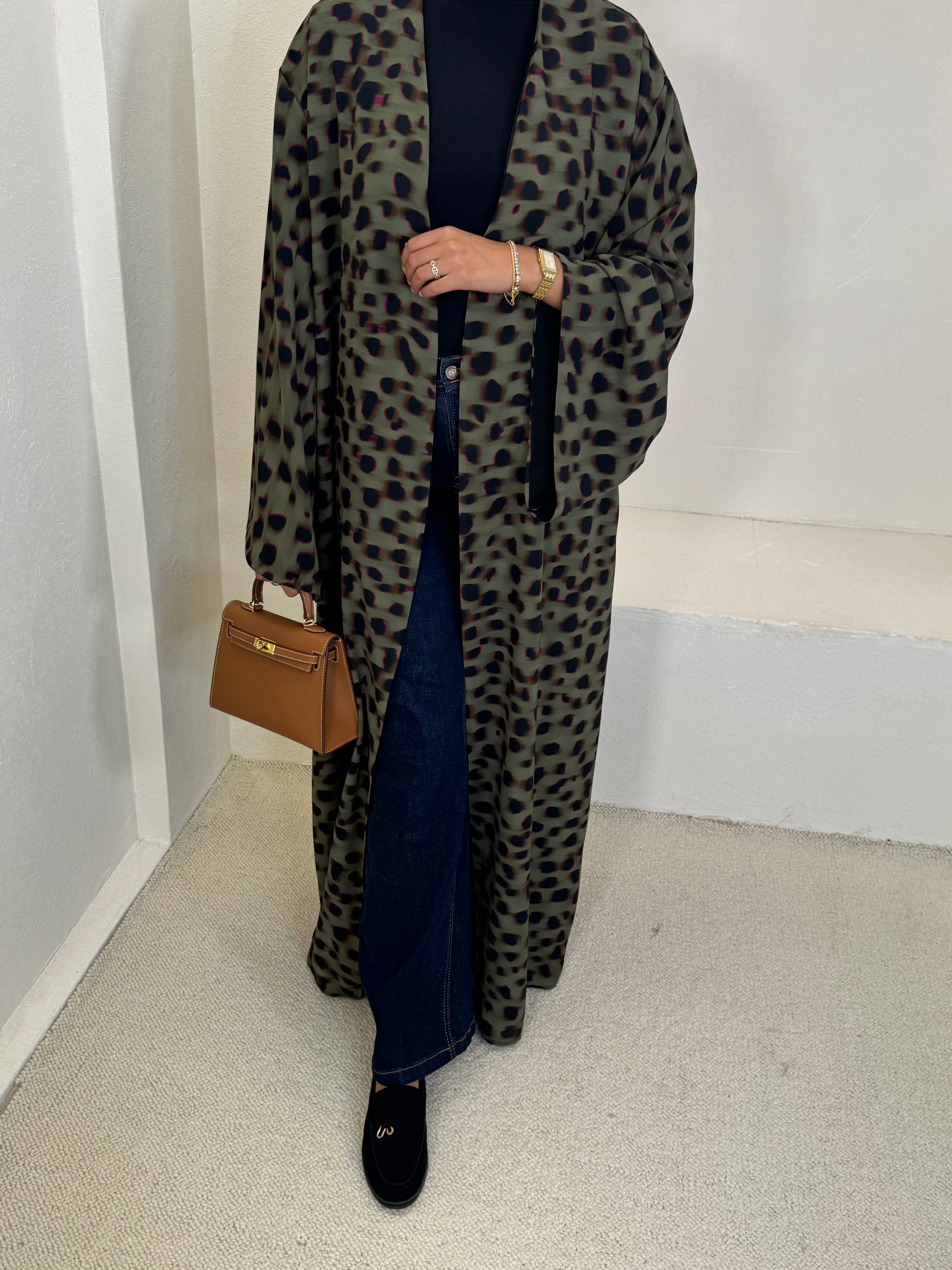 KIMONO DOUGLAS — Léopard kaki & fuchsia
