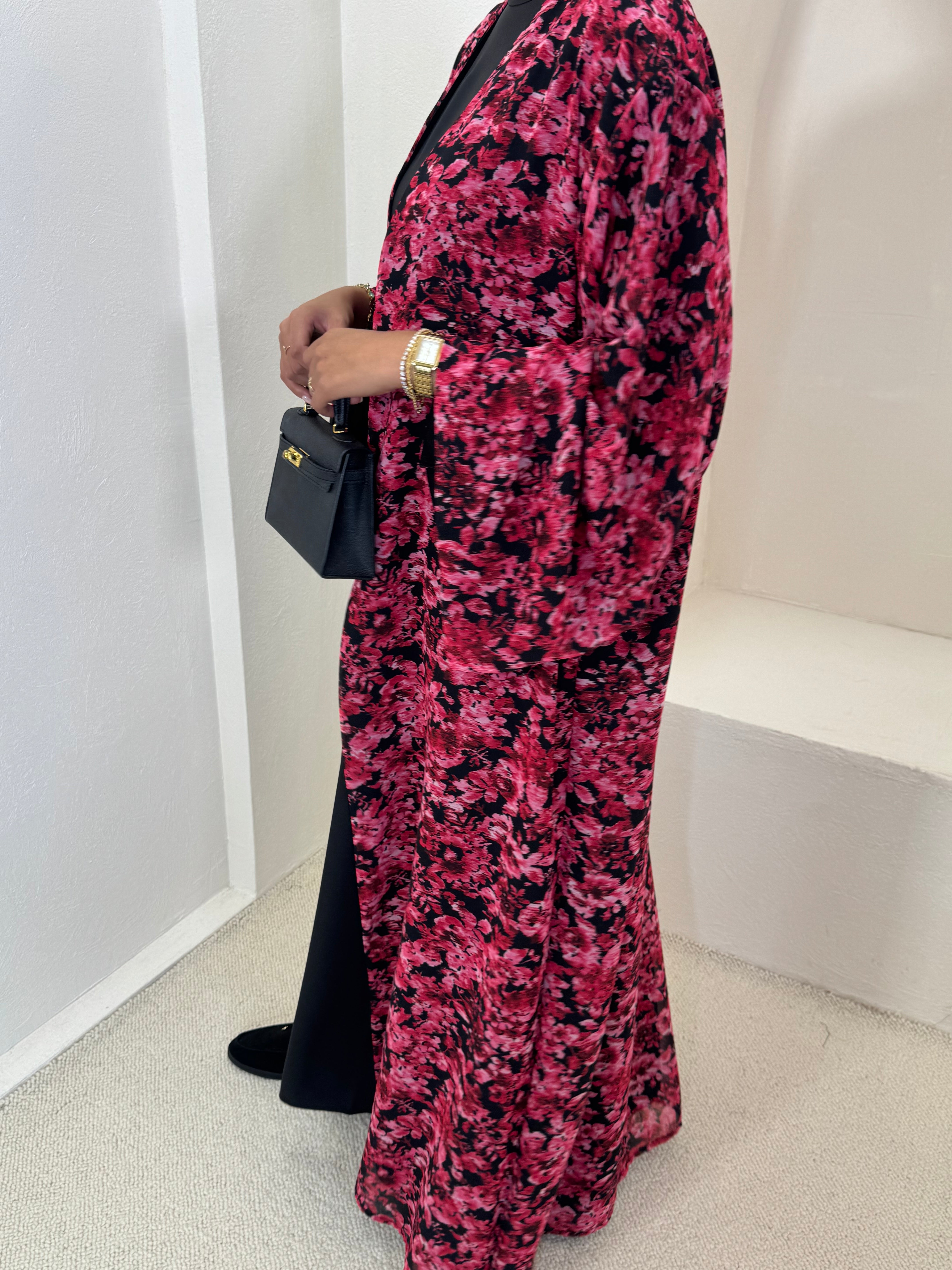 KIMONO BLOSSOM — Floral fuchsia/noir