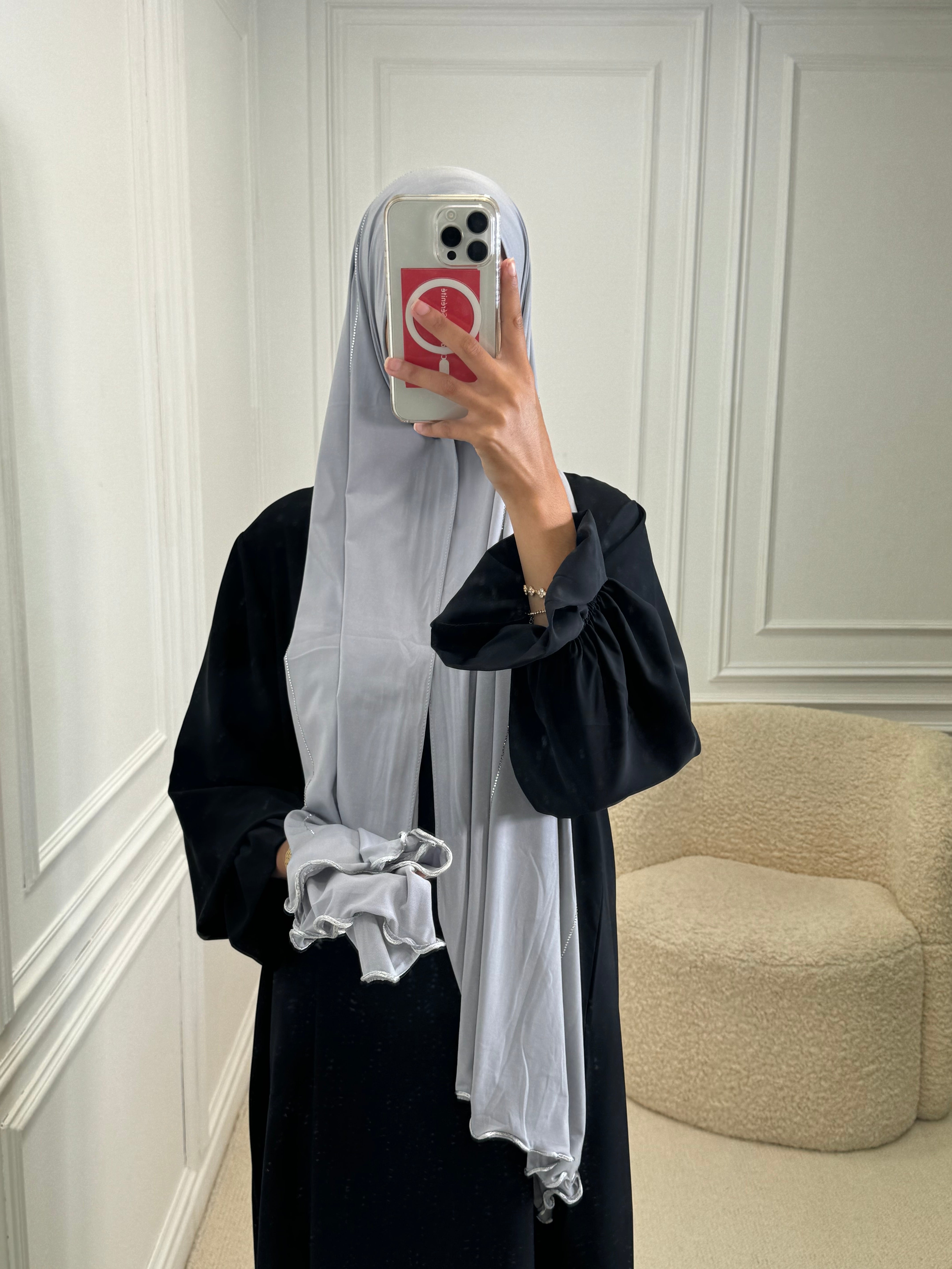 Hijab JERSEY à strass gris clair