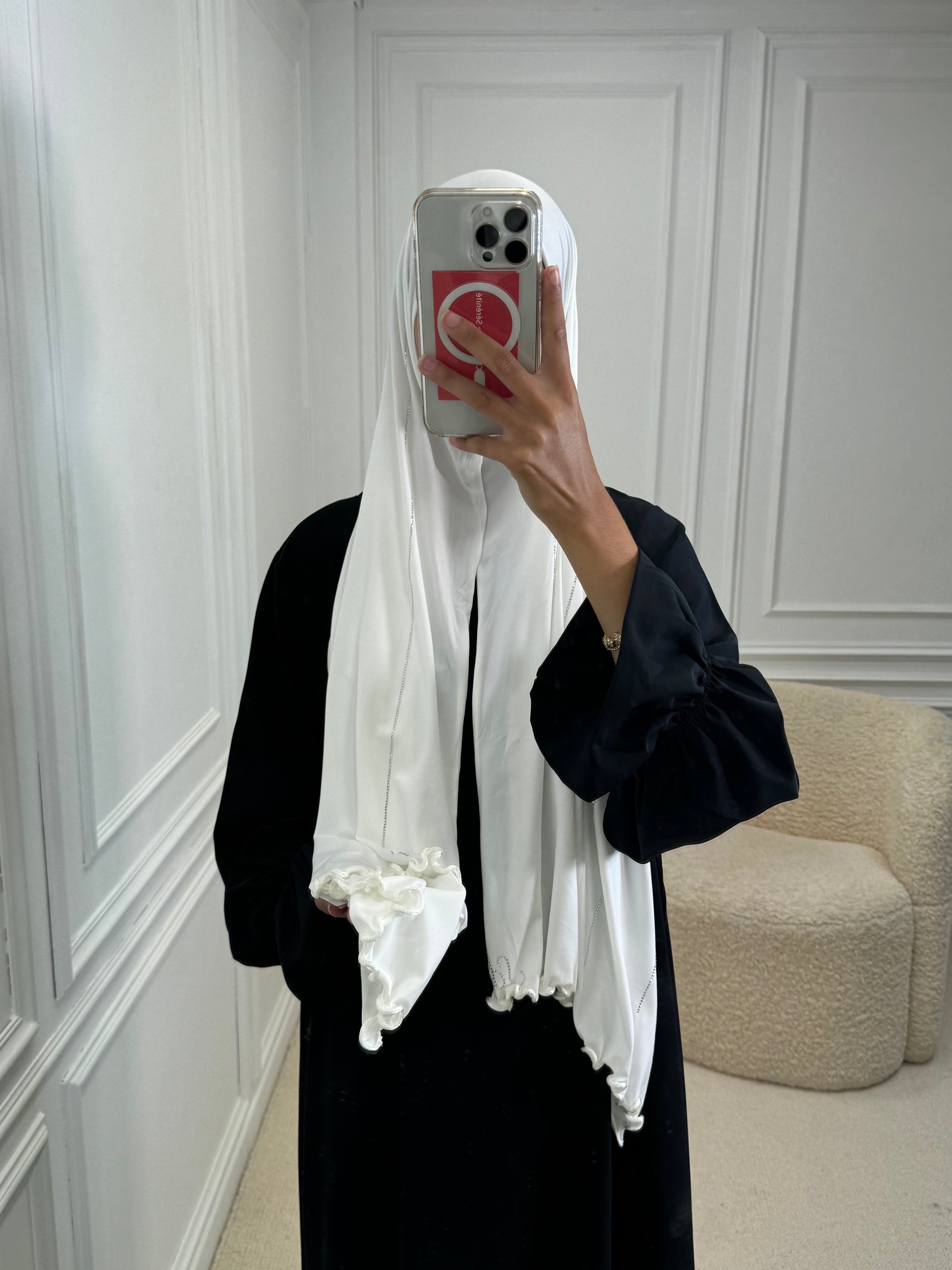 Hijab JERSEY à strass blanc cassé