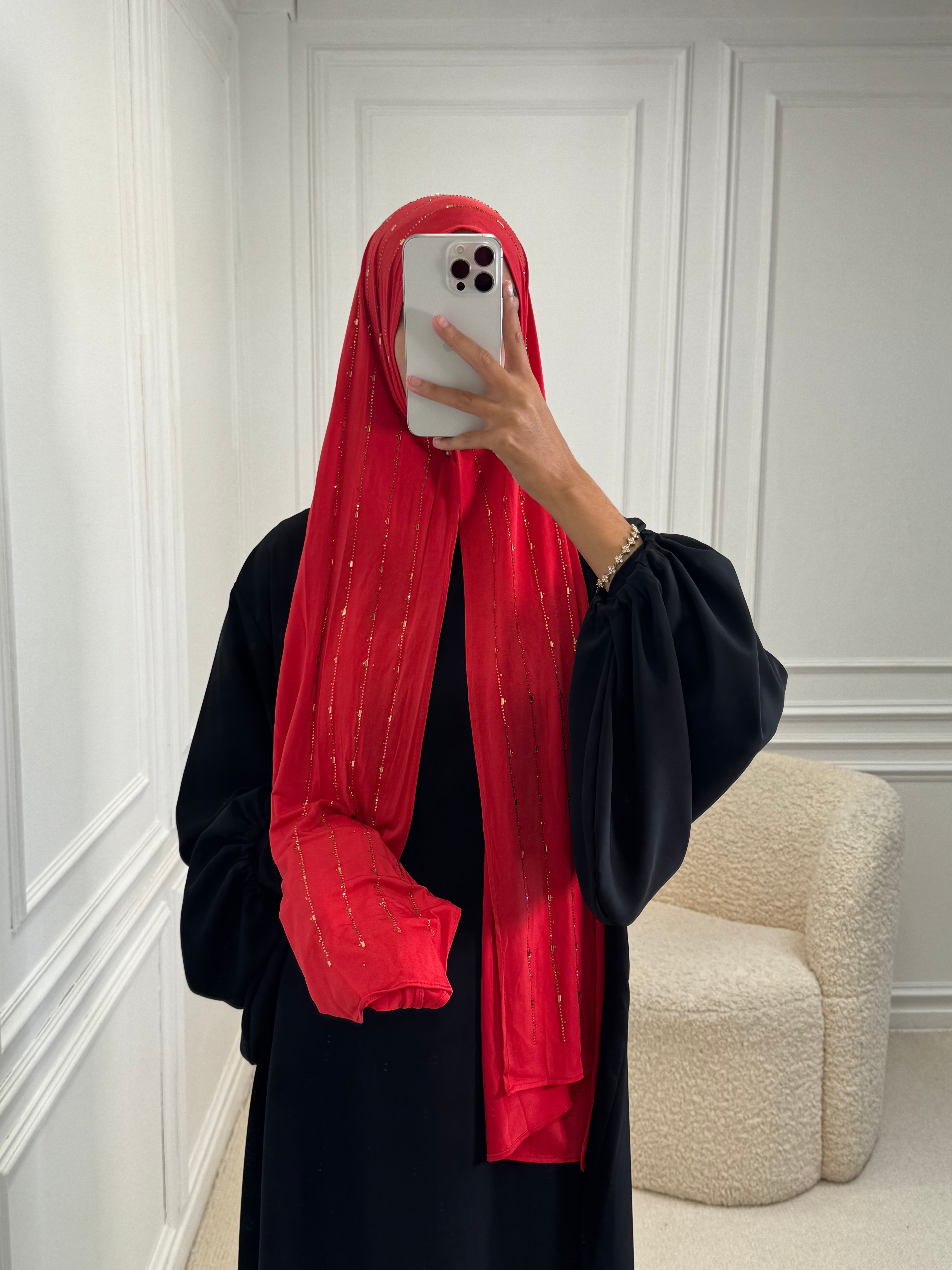 Hijab JERSEY PREMIUM à strass rouge