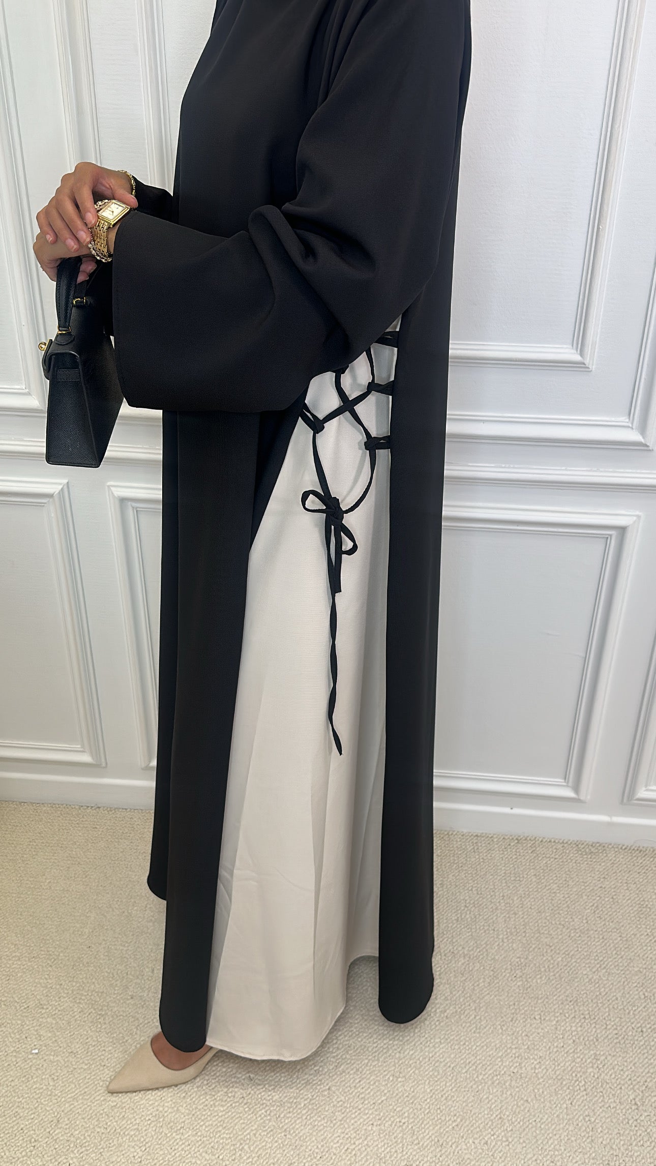 Abaya ESMALYA noir et crème