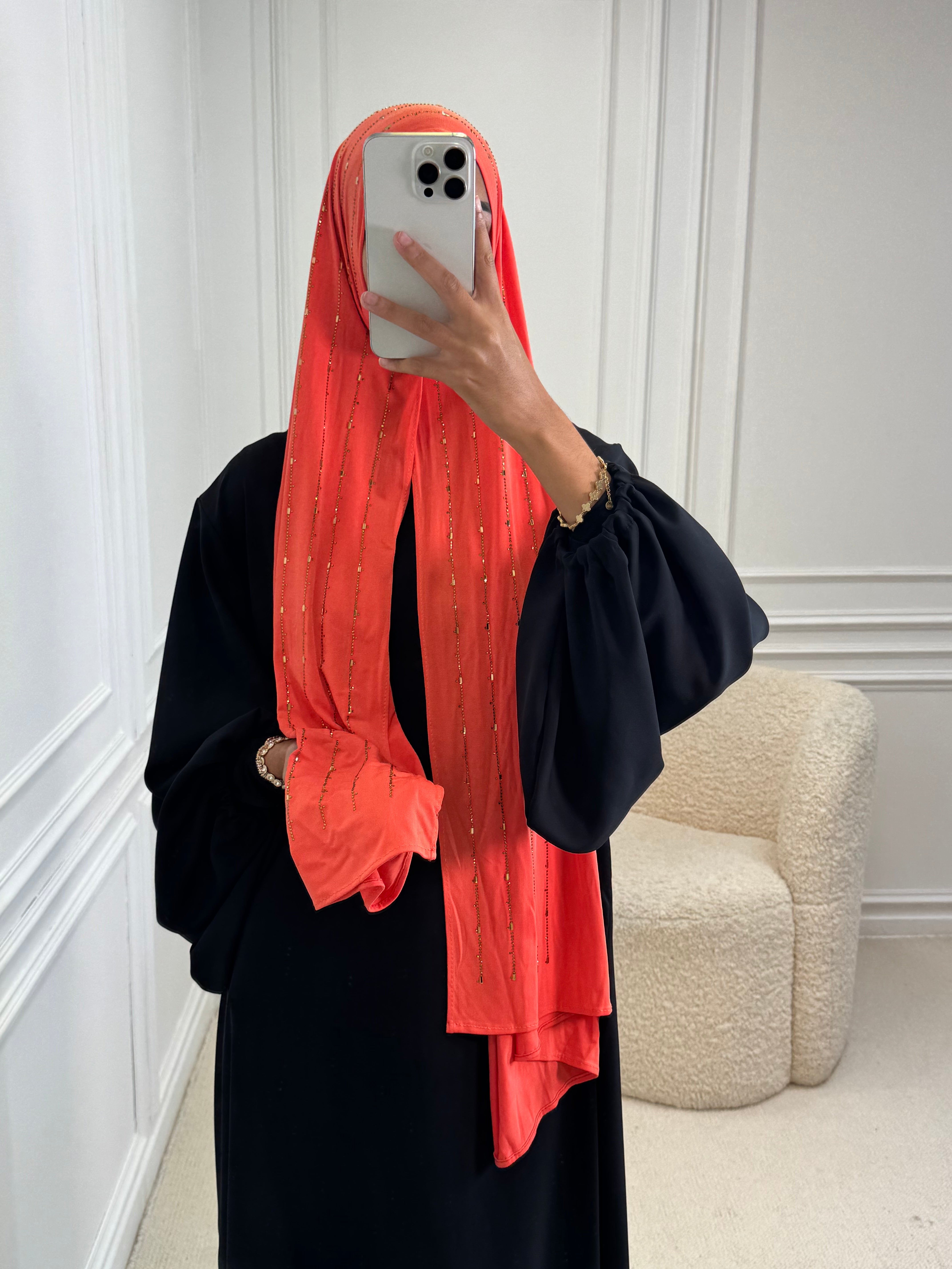 Hijab JERSEY PREMIUM à strass orange