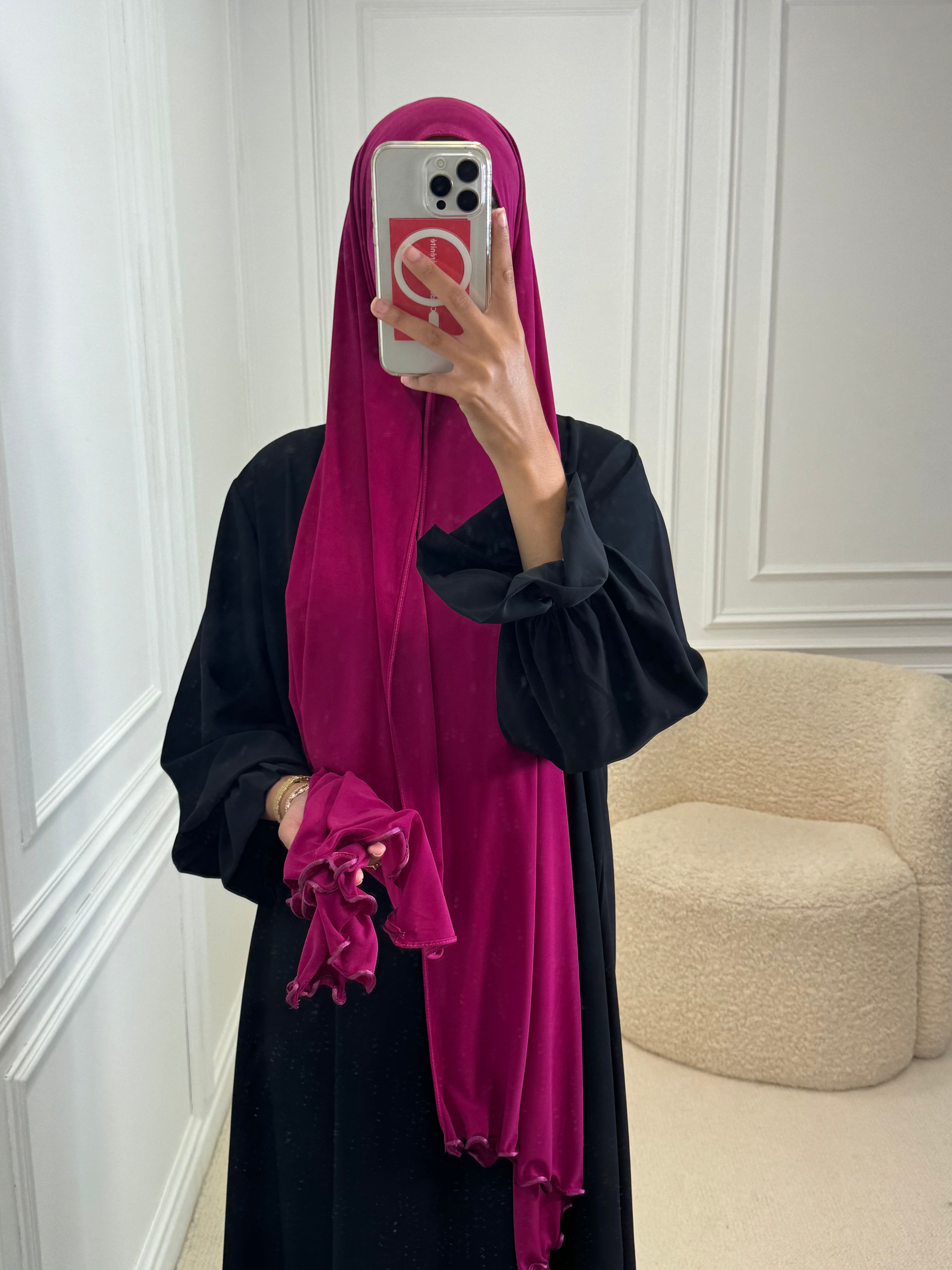 Hijab JERSEY à détails fushia