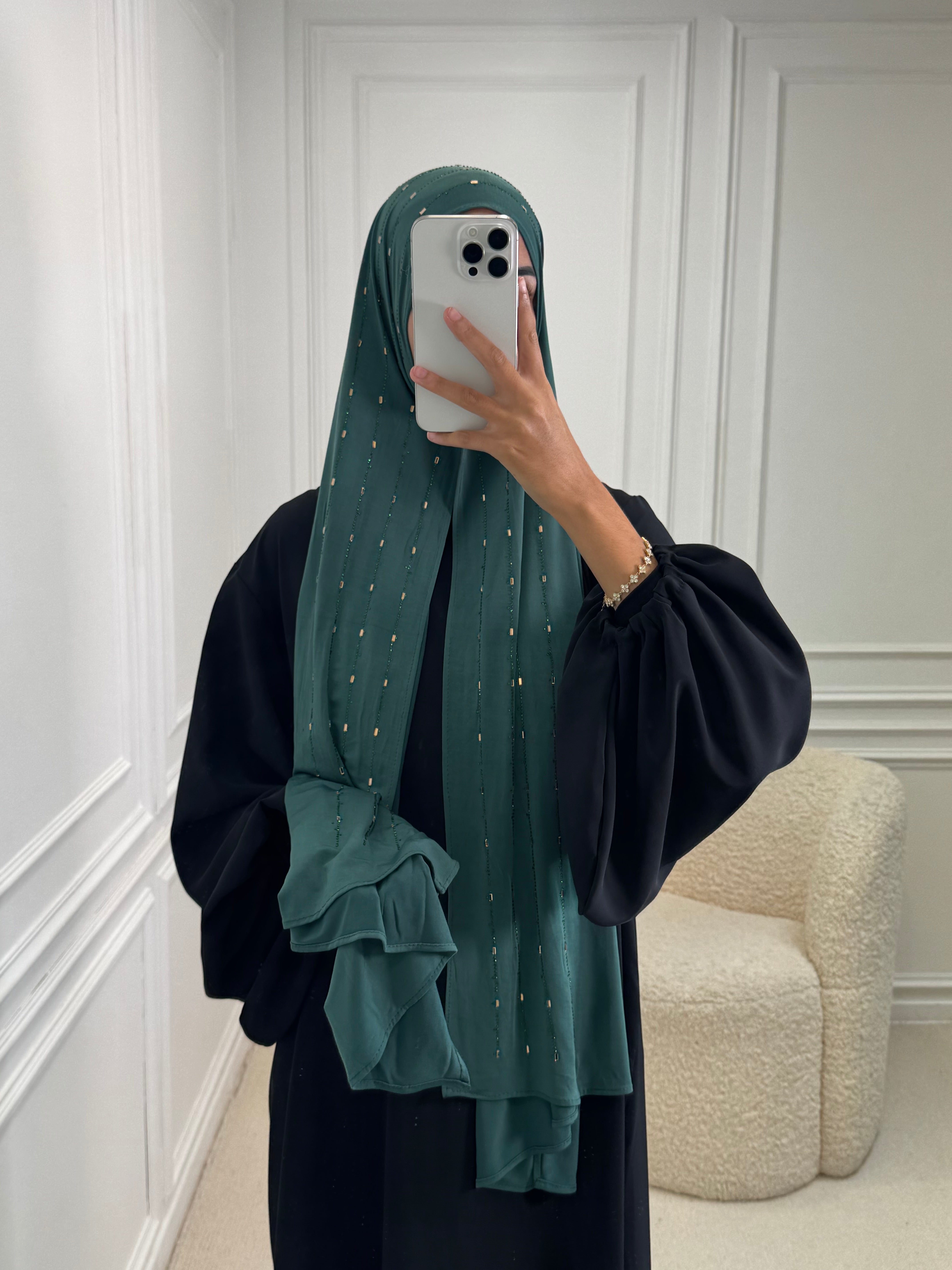 Hijab JERSEY PREMIUM à strass vert bali