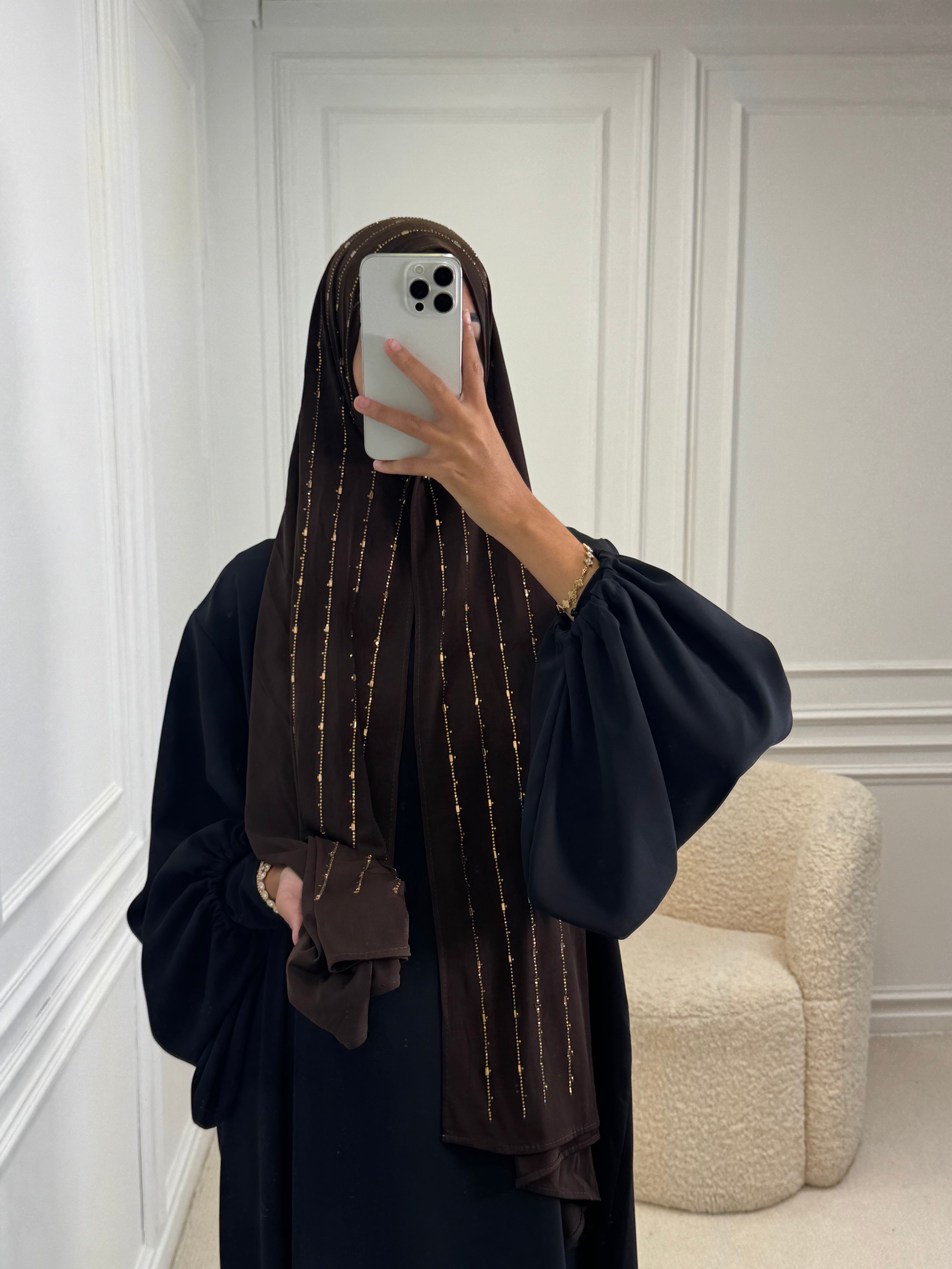 Hijab JERSEY PREMIUM à strass chocolat