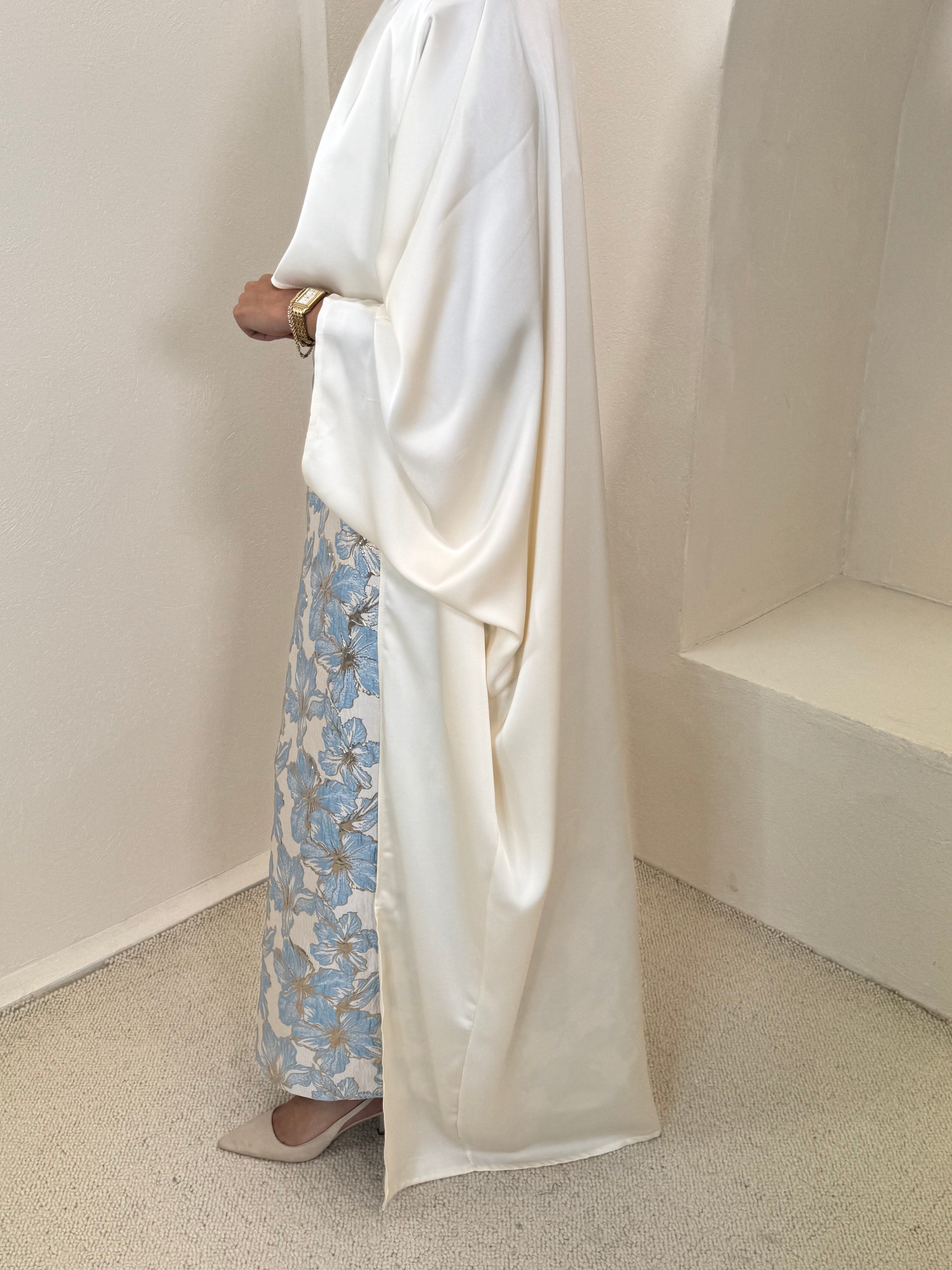 Set JEEM brocart crème bleuté