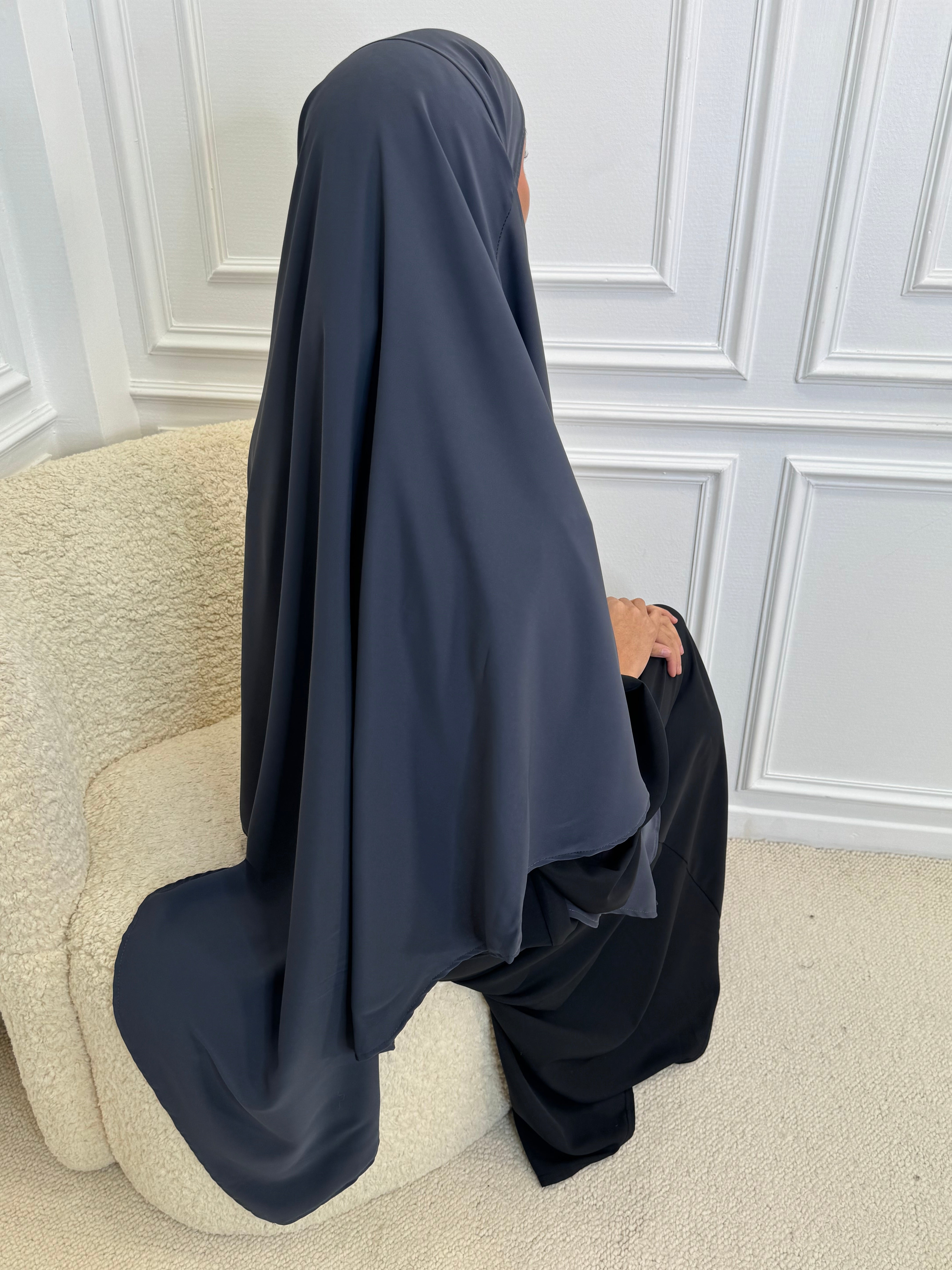 Khimar soie de Médine gris anthracite