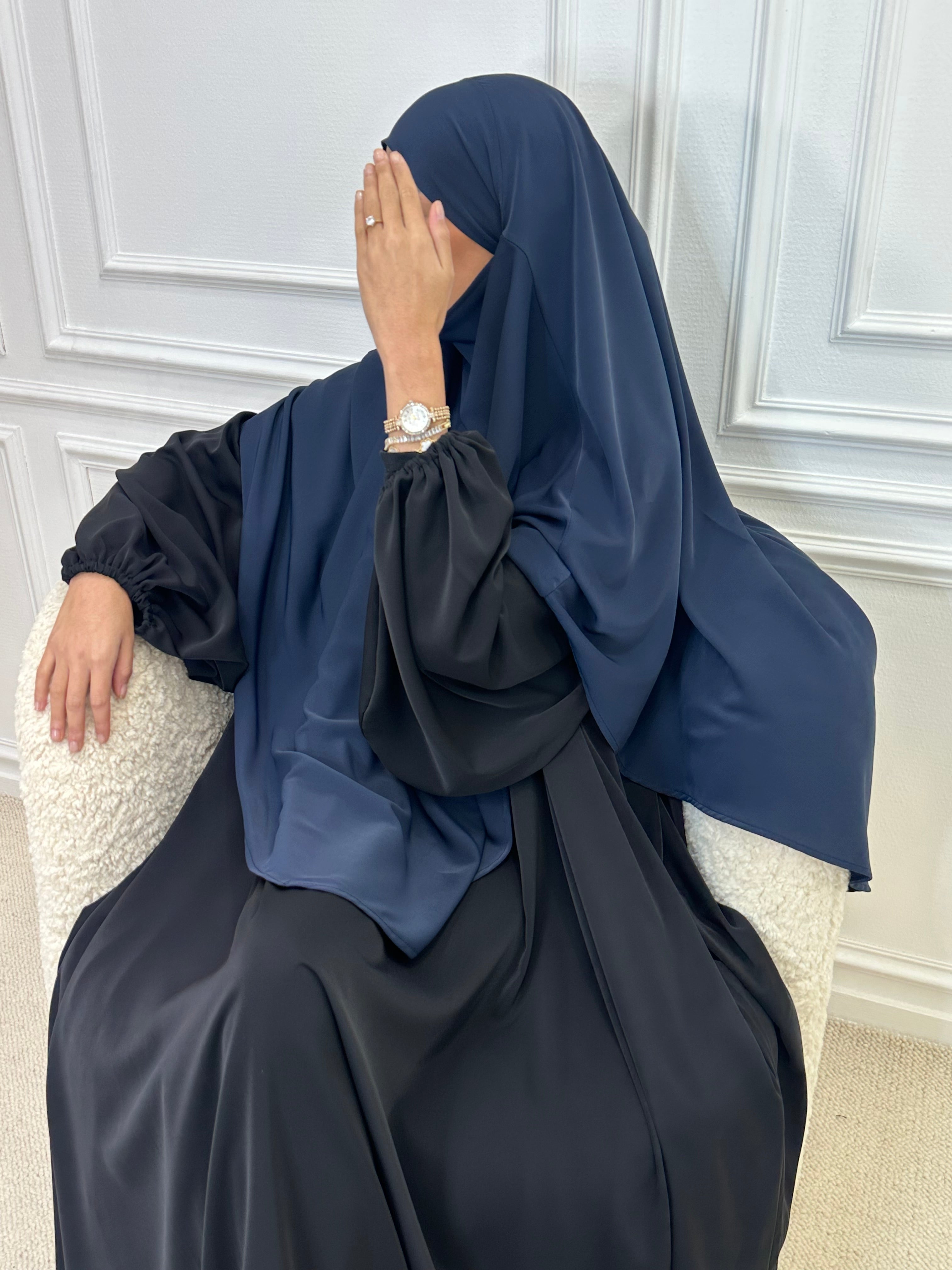 Khimar soie de Médine bleu marine