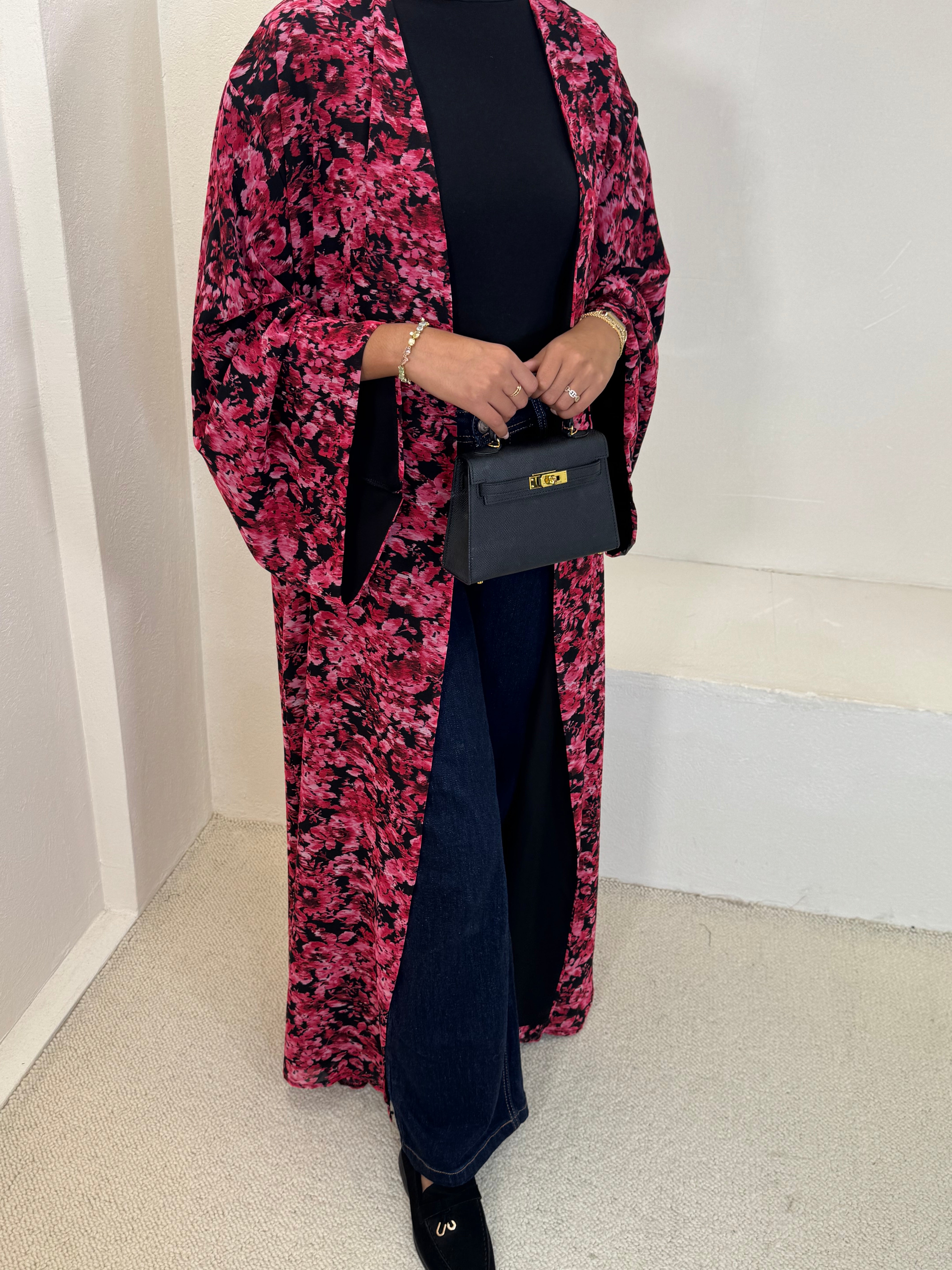 KIMONO BLOSSOM — Floral fuchsia/noir