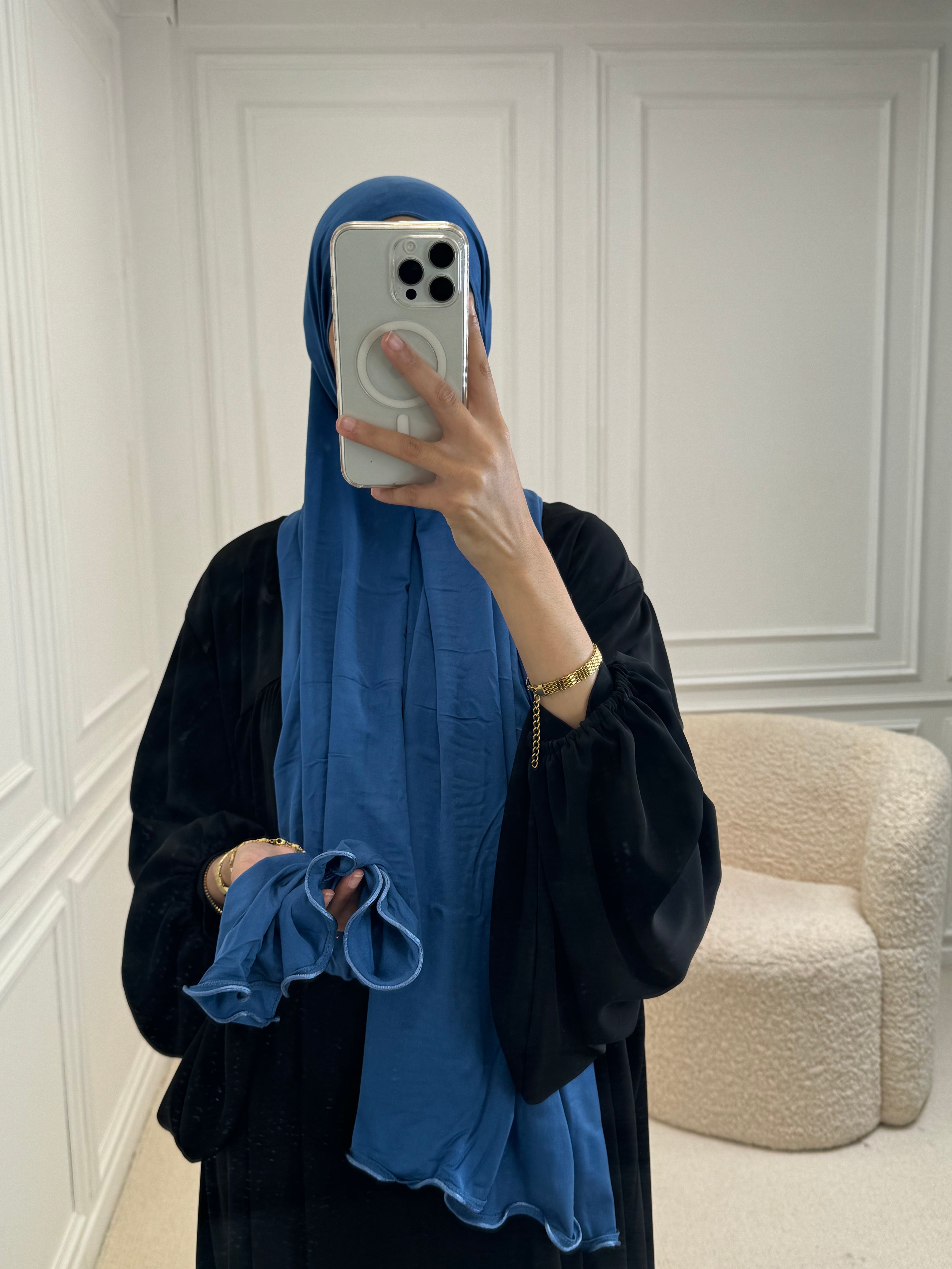 Hijab JERSEY COTON à détails bleu